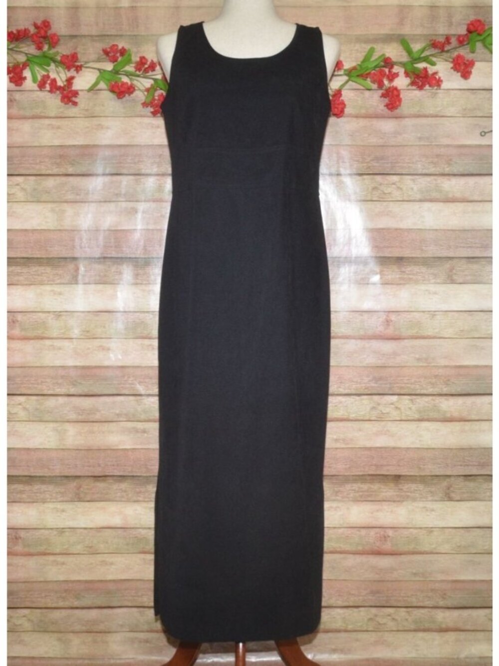 Womens Size 8 Black Maxi Dress Sleeveless Stretch Column Sheath Back Slit
